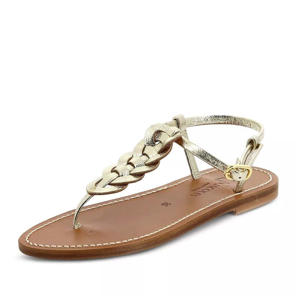 K.Jacques Lemovis Woven Strap Thong Sandals, Champagne, New, Size 36